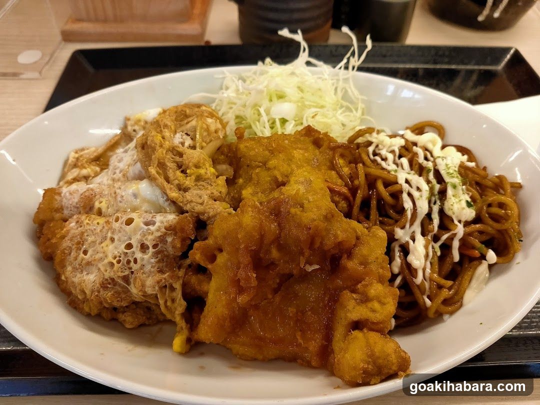 Fried Chicken and Noodles Dish