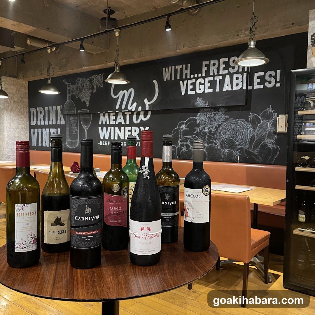 Wine bottles display in restaurant interior