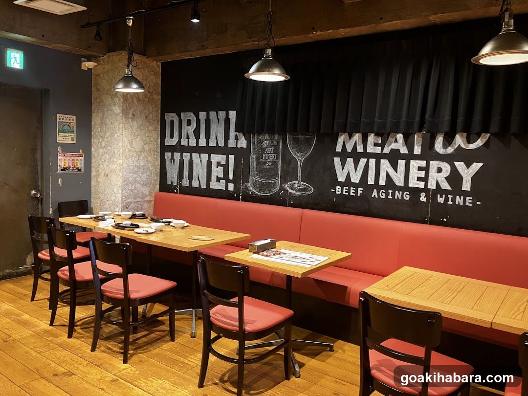 Restaurant Interior with Red Booth Seating and Wall Art