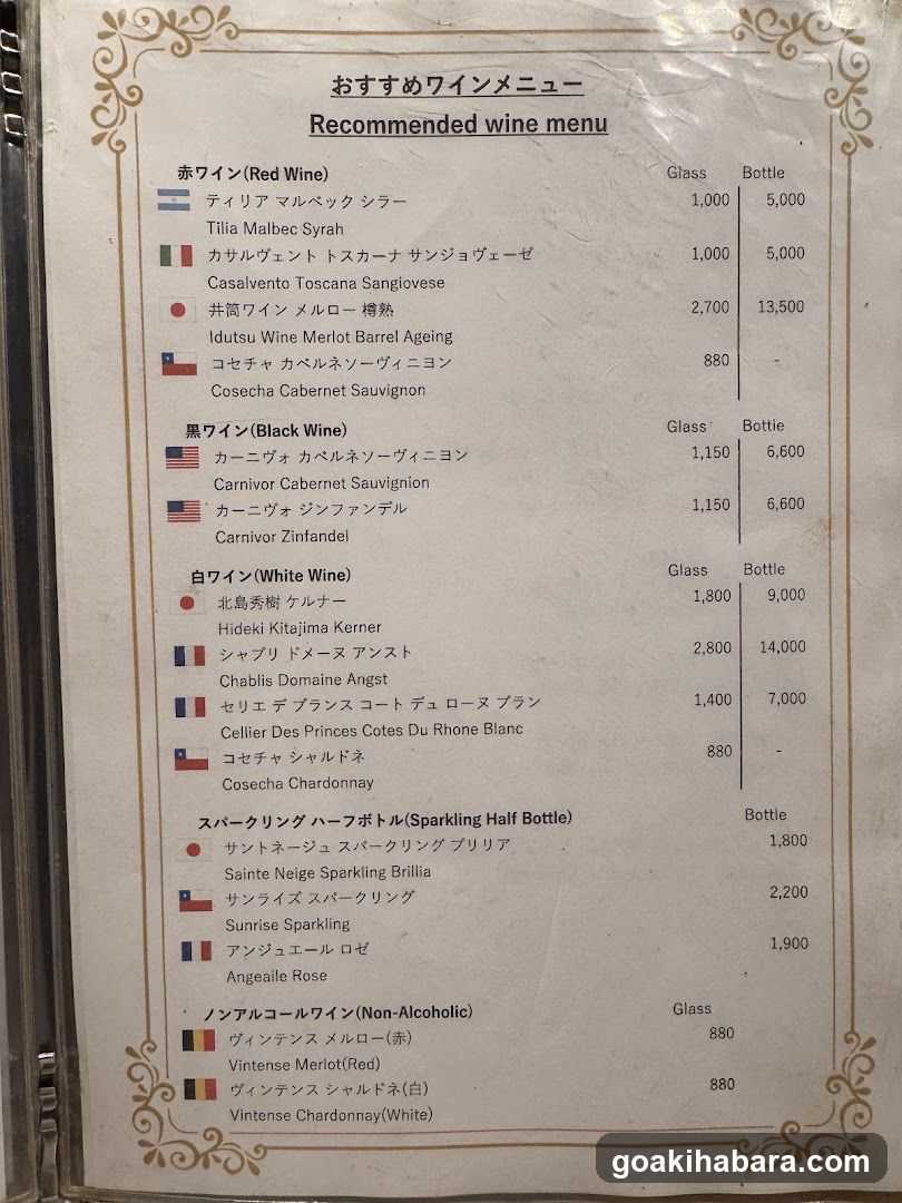 Recommended Wine Menu