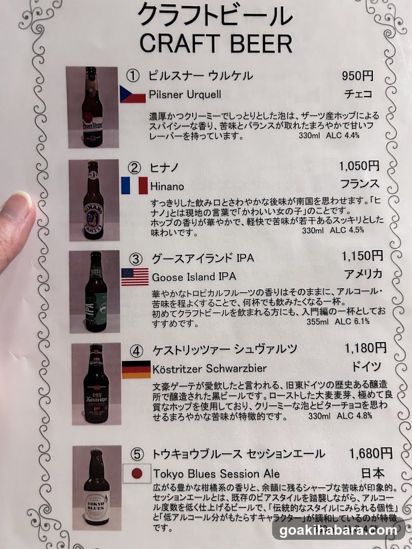 Craft Beer Menu