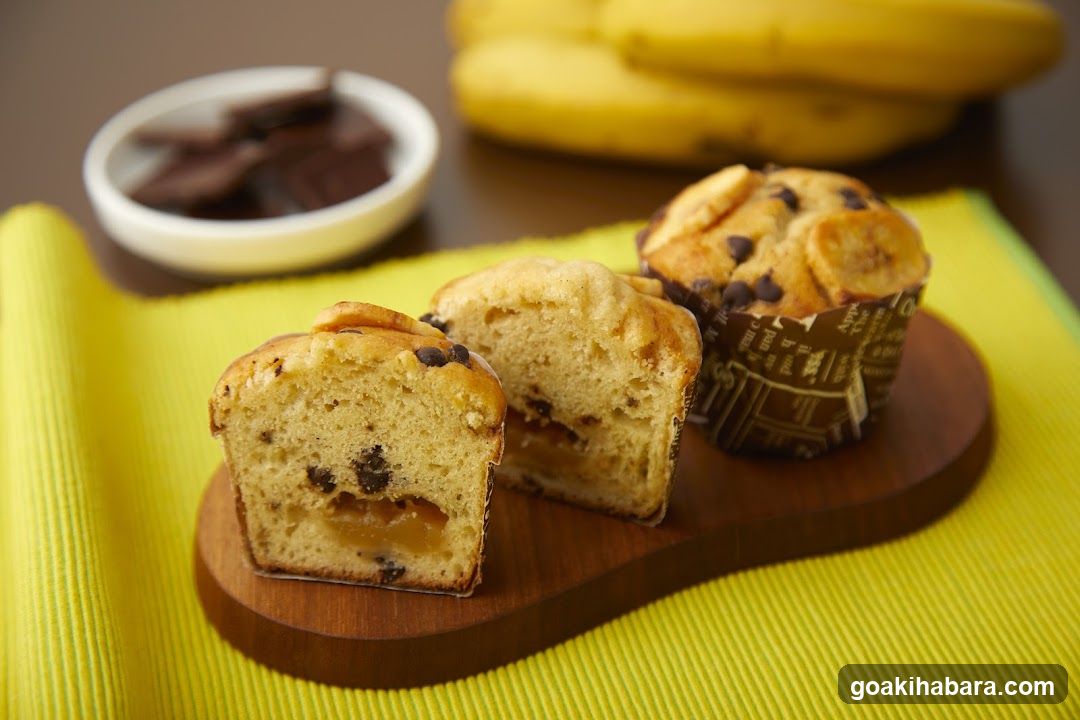 Banana Chocolate Chip Muffins with Caramel Swirl