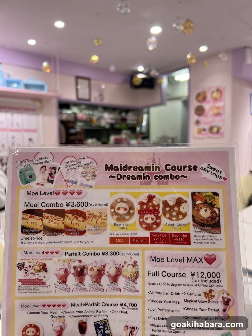 Maidreamin Course Menu