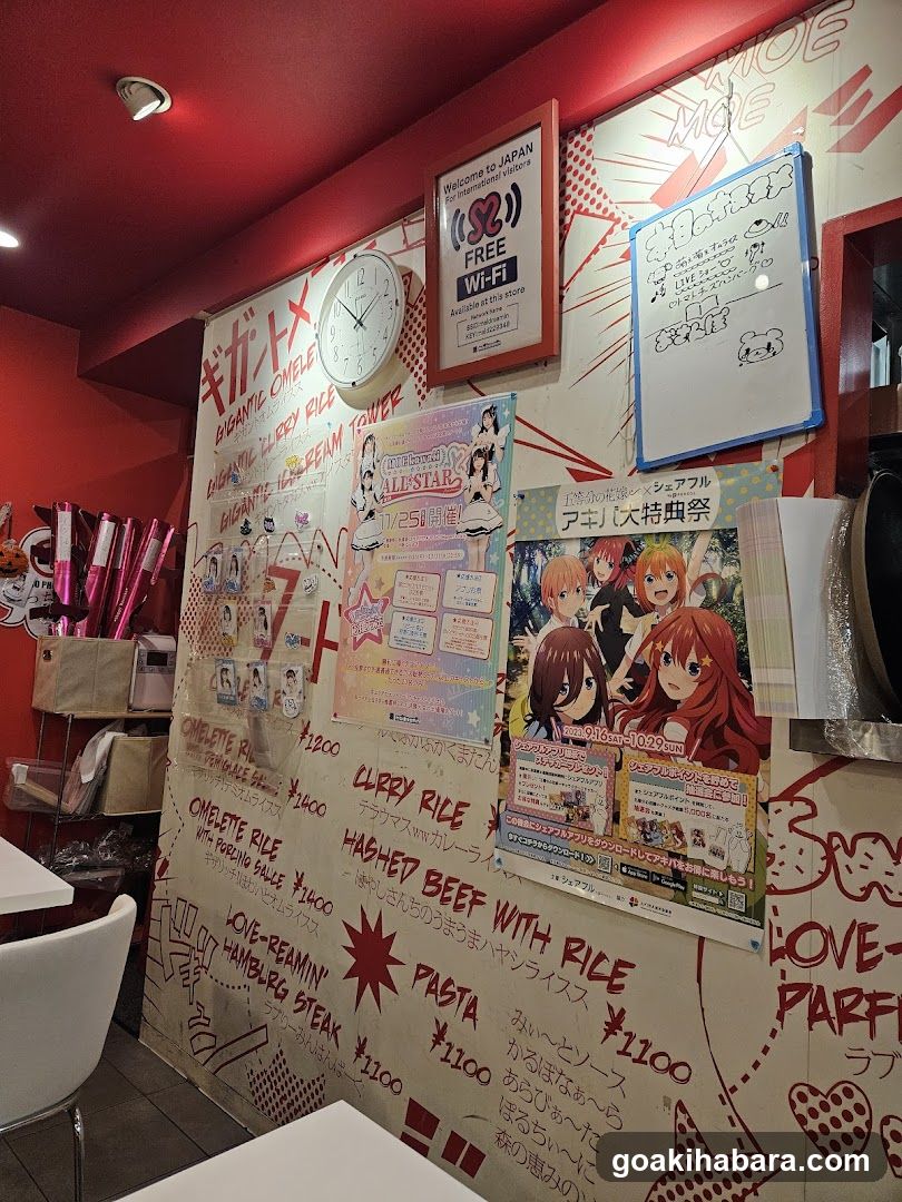 Anime-themed restaurant interior wall display