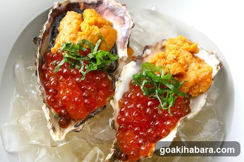 Oysters with Caviar and Unagi Roe