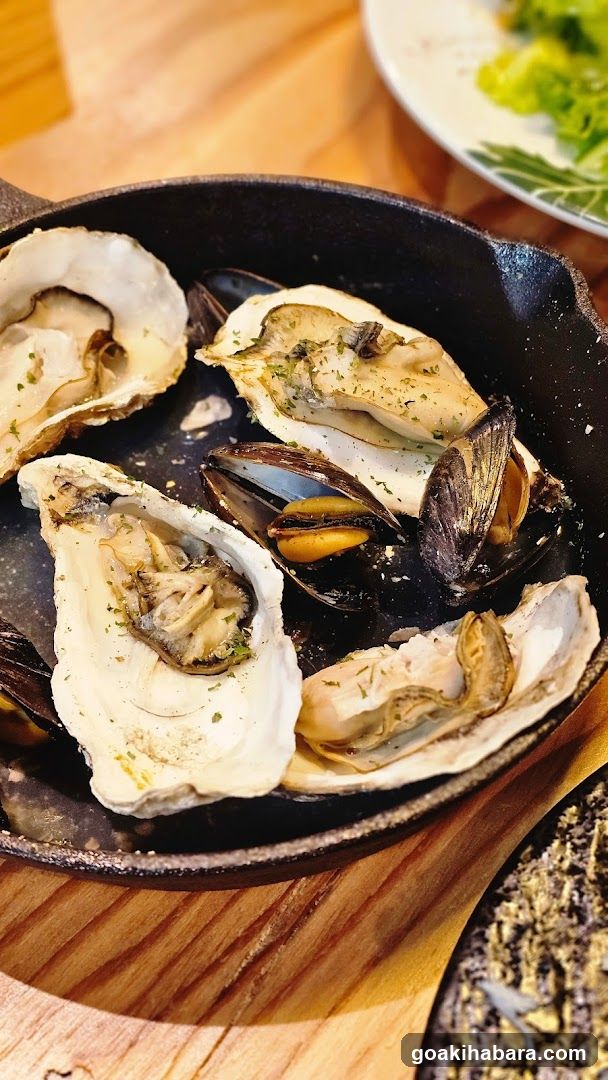Seared Oysters and Mussels in Cast Iron Skillet