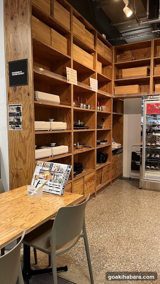 Interior of a wooden shop or cafe