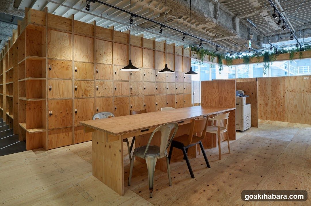 Wooden Interior Space with Lockers and Table