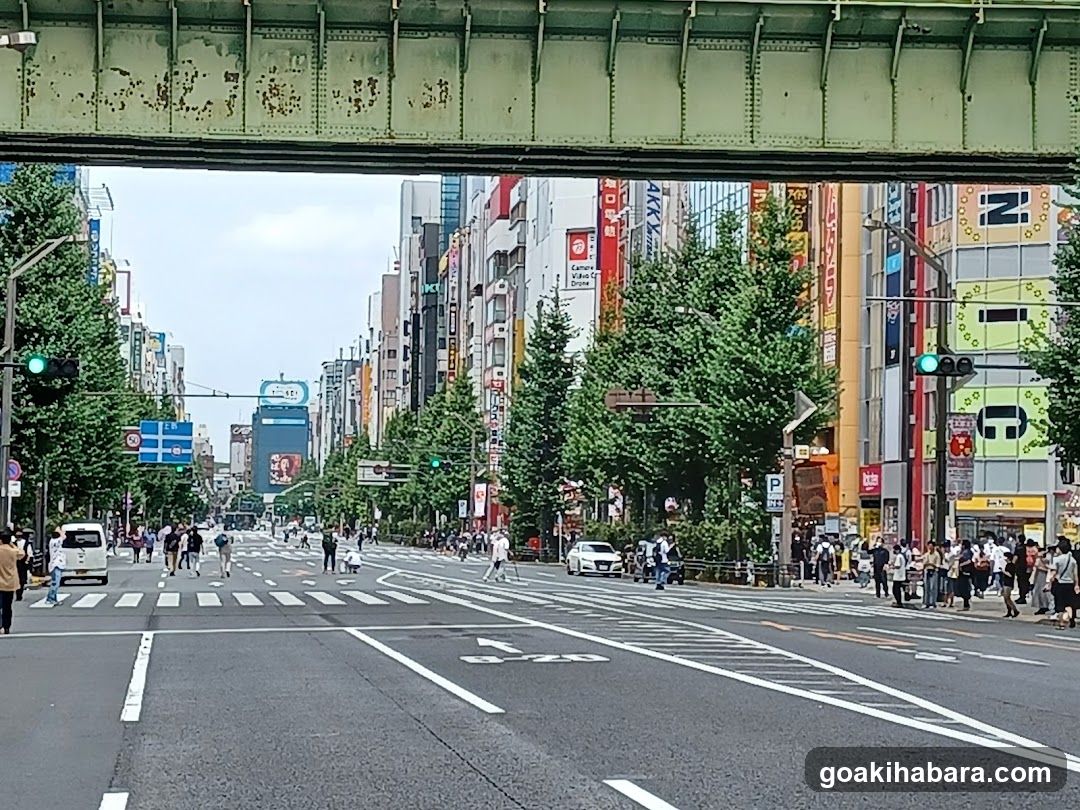 Urban street scene under bridge