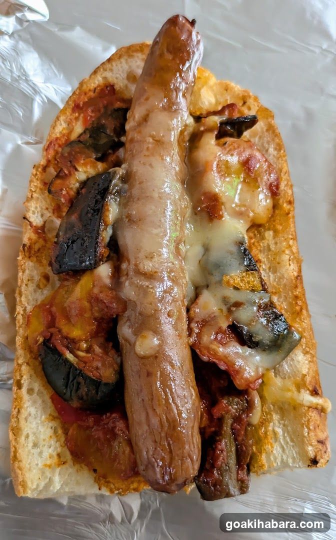 Sausage Sandwich with Eggplant and Cheese