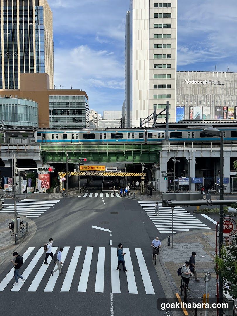 Urban Street Scene with Elevated Train Line